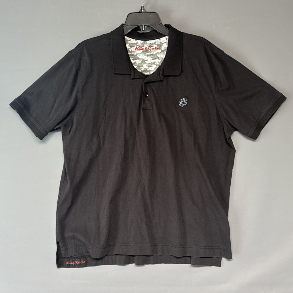 Robert Graham Mens Classic Fit Polo Shirt Sz 2XL Black Embroidered Logo